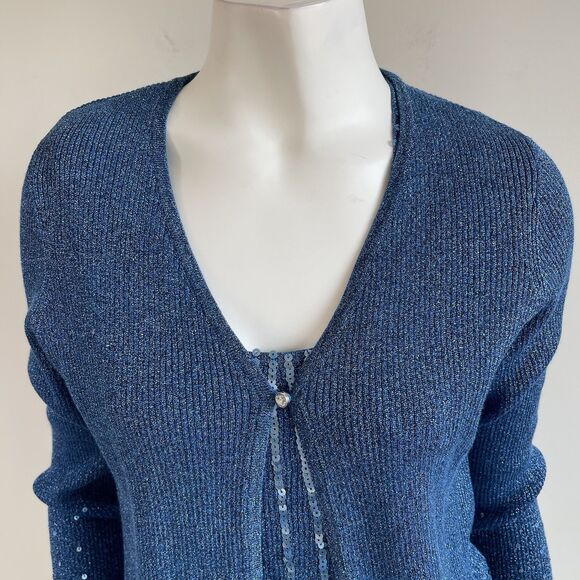 Vintage 2pc Cardigan Tank Top Set Shimmer Sequins Party Cocktail Sweater S/M - Picture 3 of 16